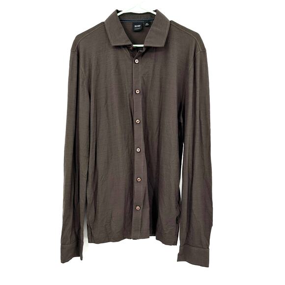 Hugo Boss Size Large Shirt Brown Button Up Regular Fit‎ Basic Workwear Neutral - Picture 1 of 5